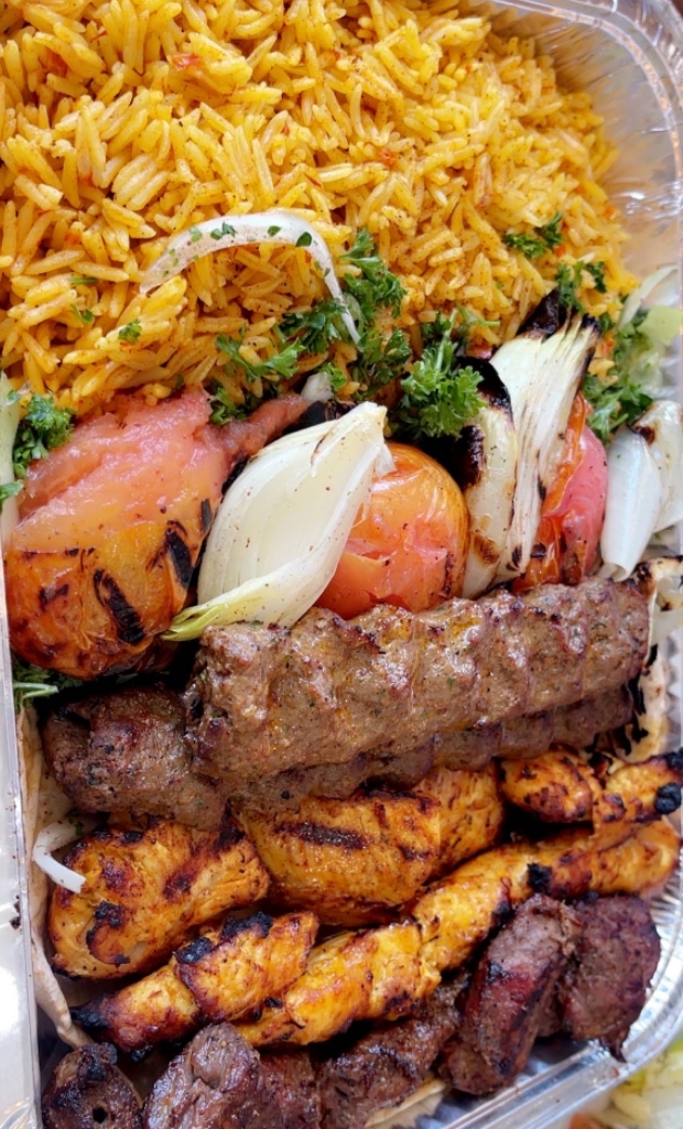 Mixed grill over seasoned rice